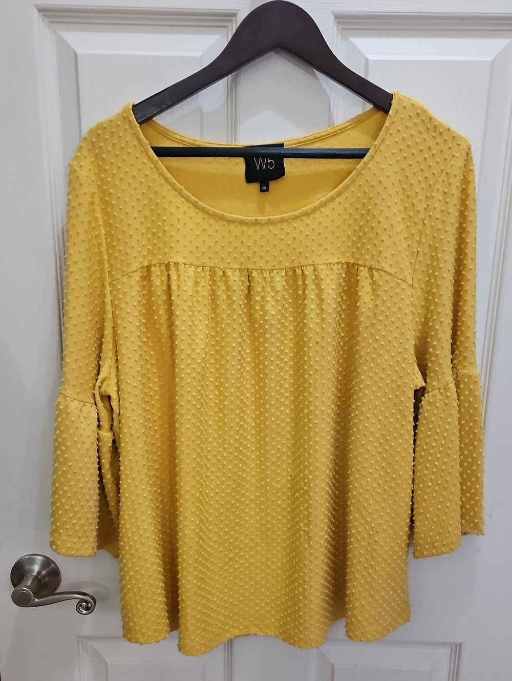 W5 Yellow Swiss Dot Bell Sleeve Top Sz 2X